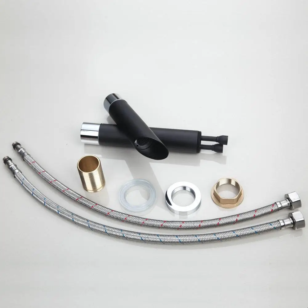 Смеситель для раковины с рисунком кран ванной комнаты черная отделка две ручки