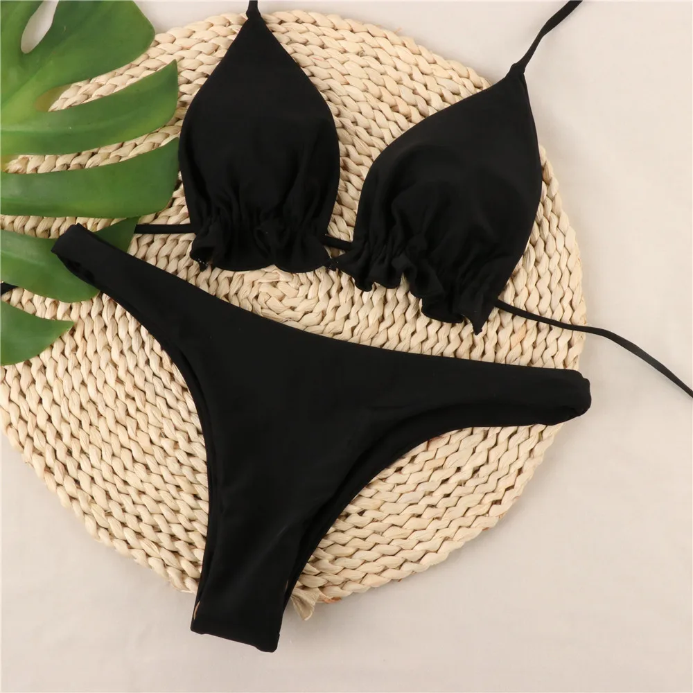 

Bikini 2020 Sexy Swimwear Women Solid Red Bra Push Up Swimsuit Brazilian Bathing Suit Thong Biquini Bikini Set Beachwear Biquini