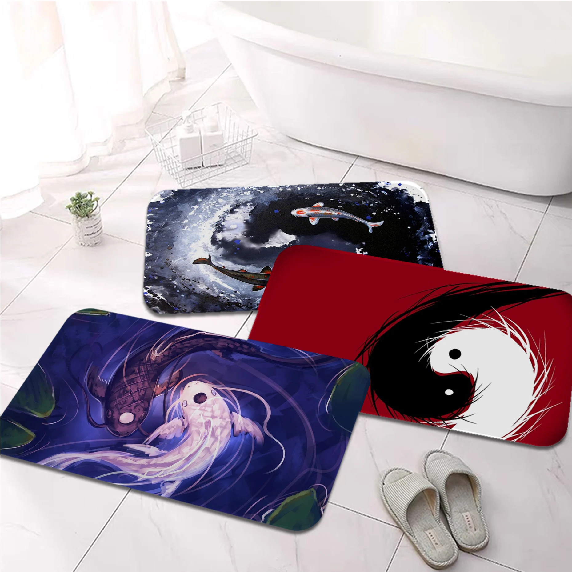 

yin and yang Koi Fish Kitchen Mat Entrance Doormat Bedroom Floor Decoration Living Room Carpet Hallway Bathroom Anti-slip Rug