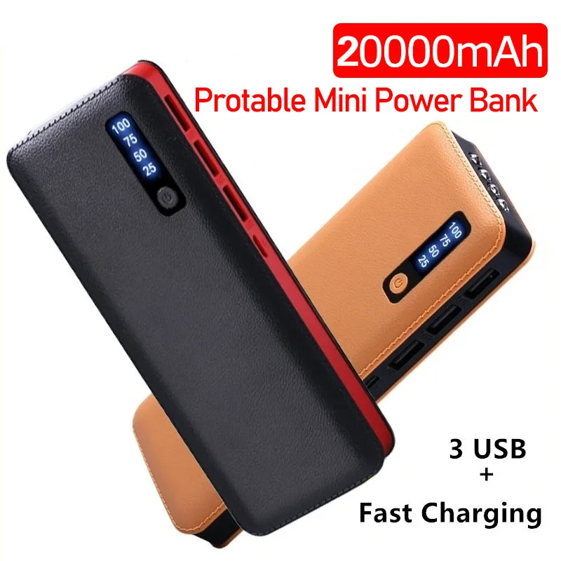 20000 мАч портативный внешний аккумулятор 3 USB LED батарея Powerbank Быстрая зарядка для