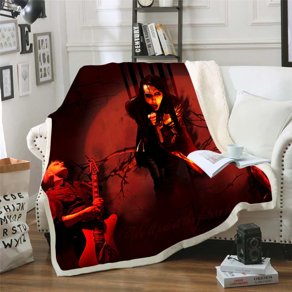 

Singer Marilyn Manson 3D Sherpa Blanket Velvet Plush Throw Fleece Blanket Bedspread Couch Sofa Quilt Cover Travel Bedding 04