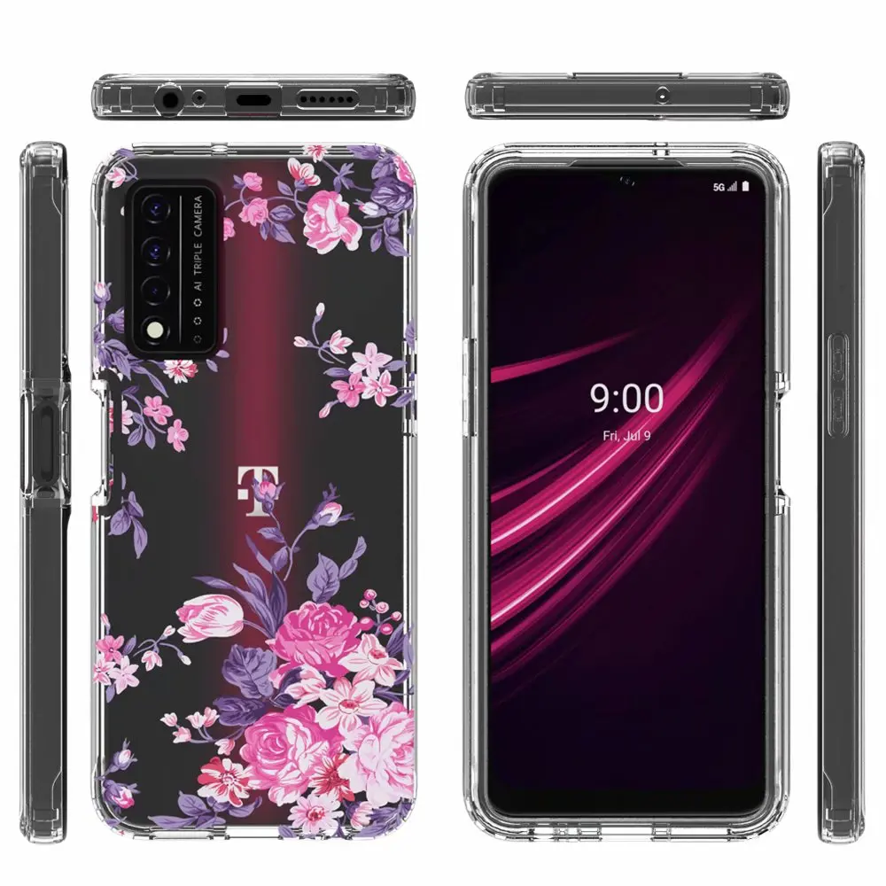 Case for T-Mobile REVVL V+ 5G Hard PC Bumper + Soft TPU Full Protective 2 in 1 Clear Fancy Flower Skin Back Phone Cover REVVL V+ images - 6