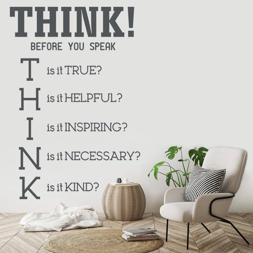 

Retro Think Before You Speak Vinyl Office Wall Sticker Wallpaper Nursery Kids Room Decoration Wall Decor Decal Mural HY1853