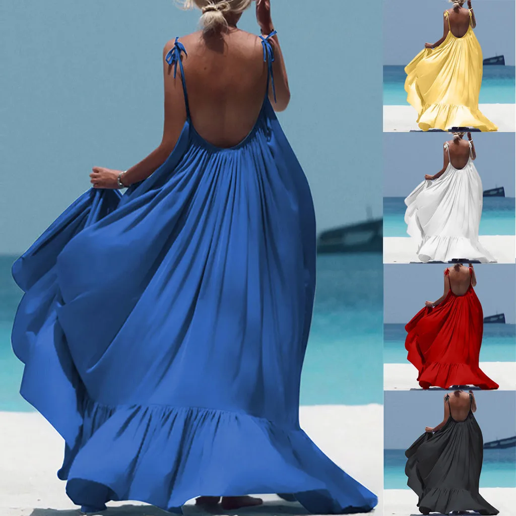 Женское элегантное винтажное богемное платье макси без рукавов с открытой