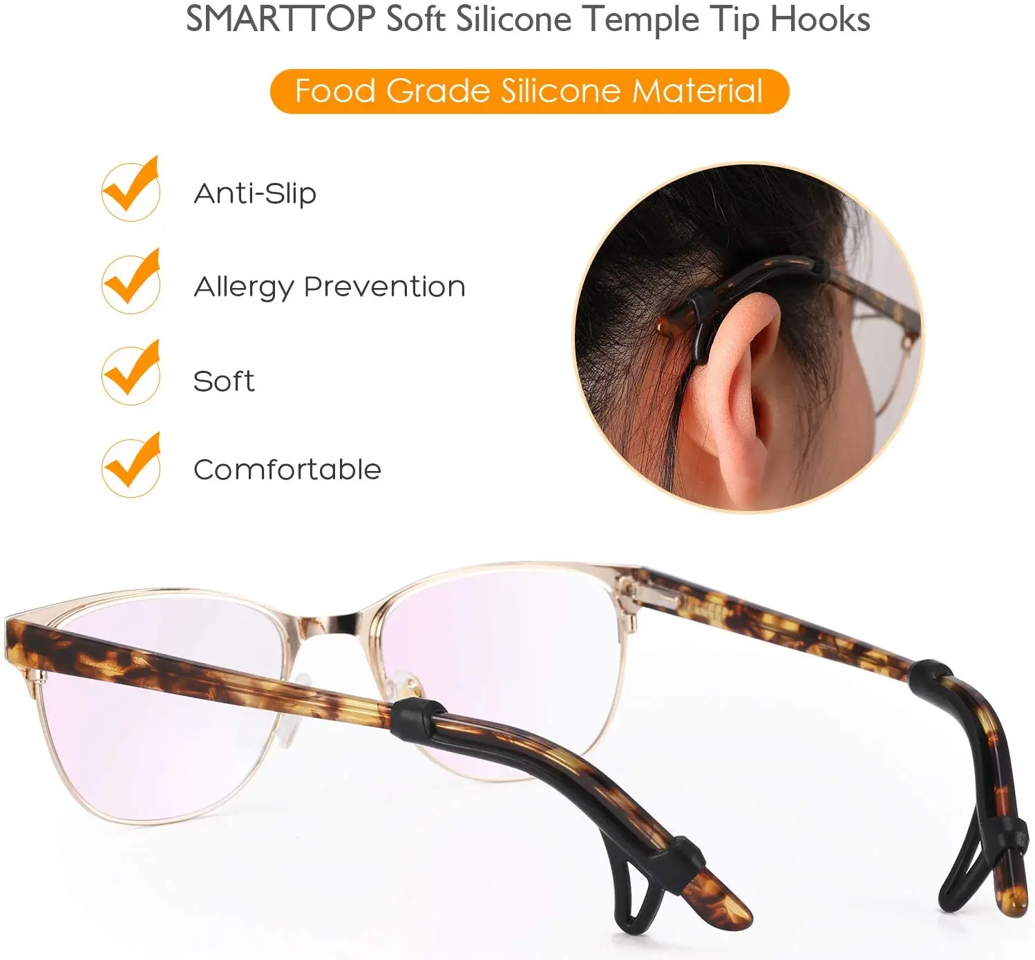 

Eyeglasses Ear Grips Sleeve-upgrade Anti-slip Eyewear Retainer-sleeve With Hook Design-soft And Comfort Glasses Ear Hooks 6pairs