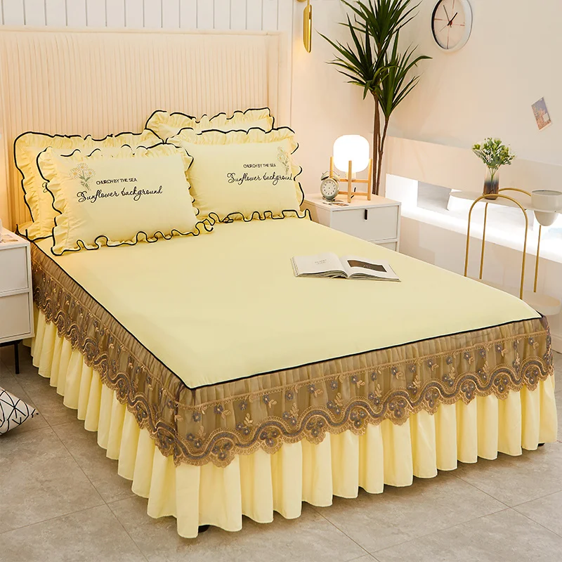 

Роскошные кружевные желтые покрывала для пары, двойные, королевские размеры, наматрасники, постельное белье, хлопковая простыня, наволочка,...