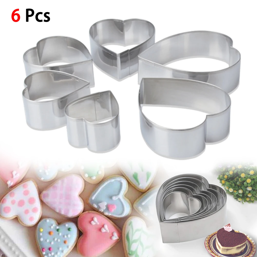 

6pcs/set Biscuit Mould Heart Shaped Stainless Steel Valentine's Day Gifts Biscuit Pastry Mould For Kitchen Baking Accessories