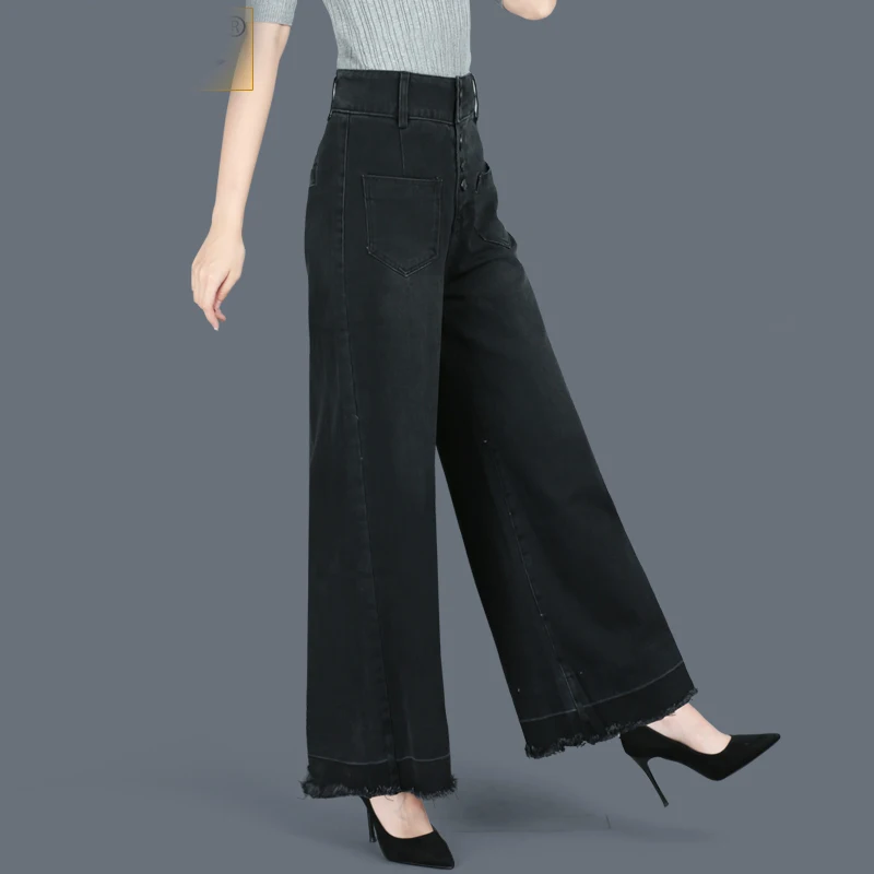 Винтажные женские хлопковые джинсовые широкие брюки с кисточками на осень и зиму