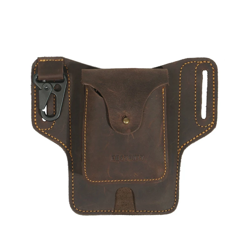 Genuine Leather Belt Waist Bag Pack Men Tactical Multifunction Holster EDC Portable Key Holder Mobile Phone Cigarette Tools Case images - 6