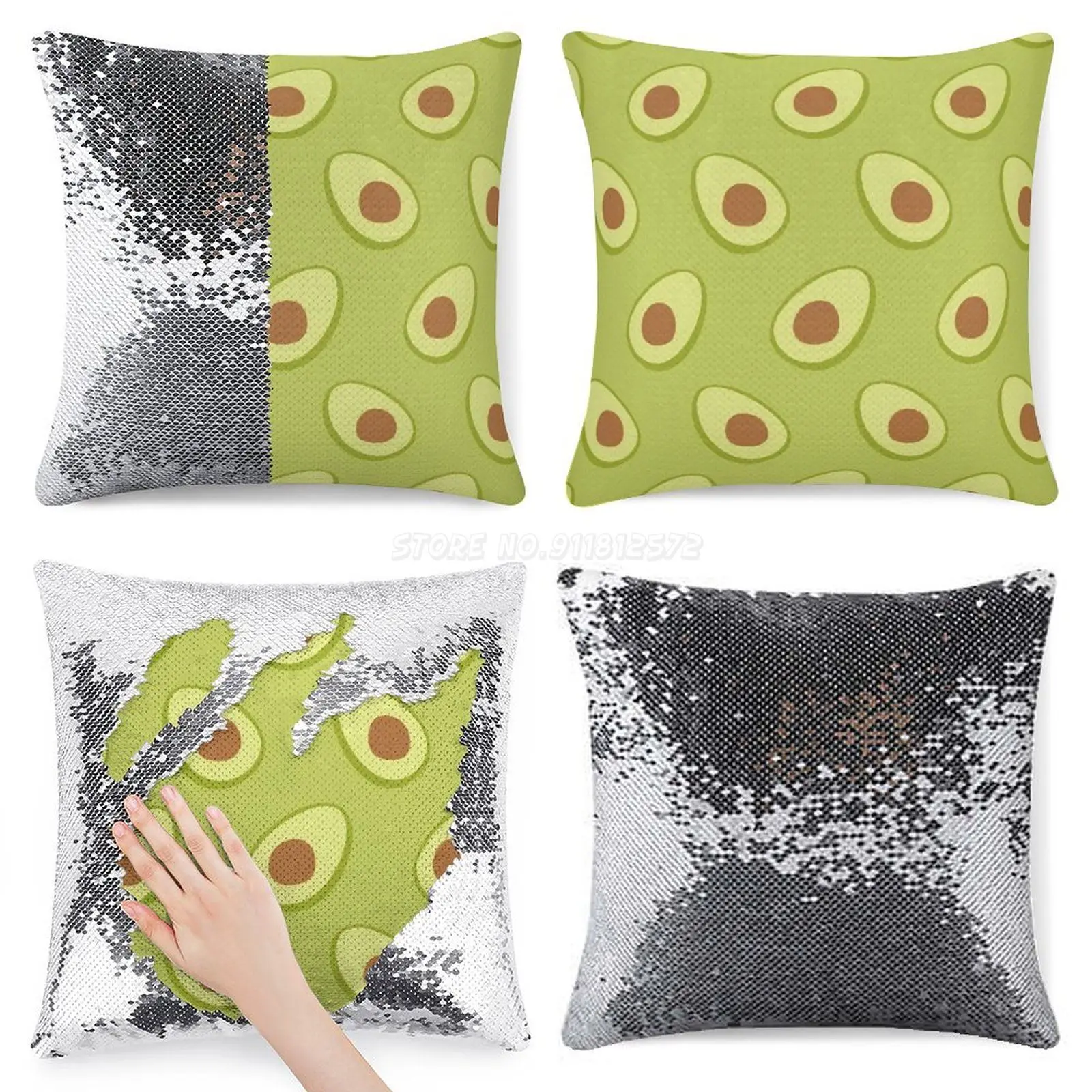 Наволочка с зелеными блестками авокадо домашний декор для кафе меняющая цвет