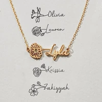 personalized birth flower name necklace customized name necklace stainless steel custom name necklace for women birthday gifts
