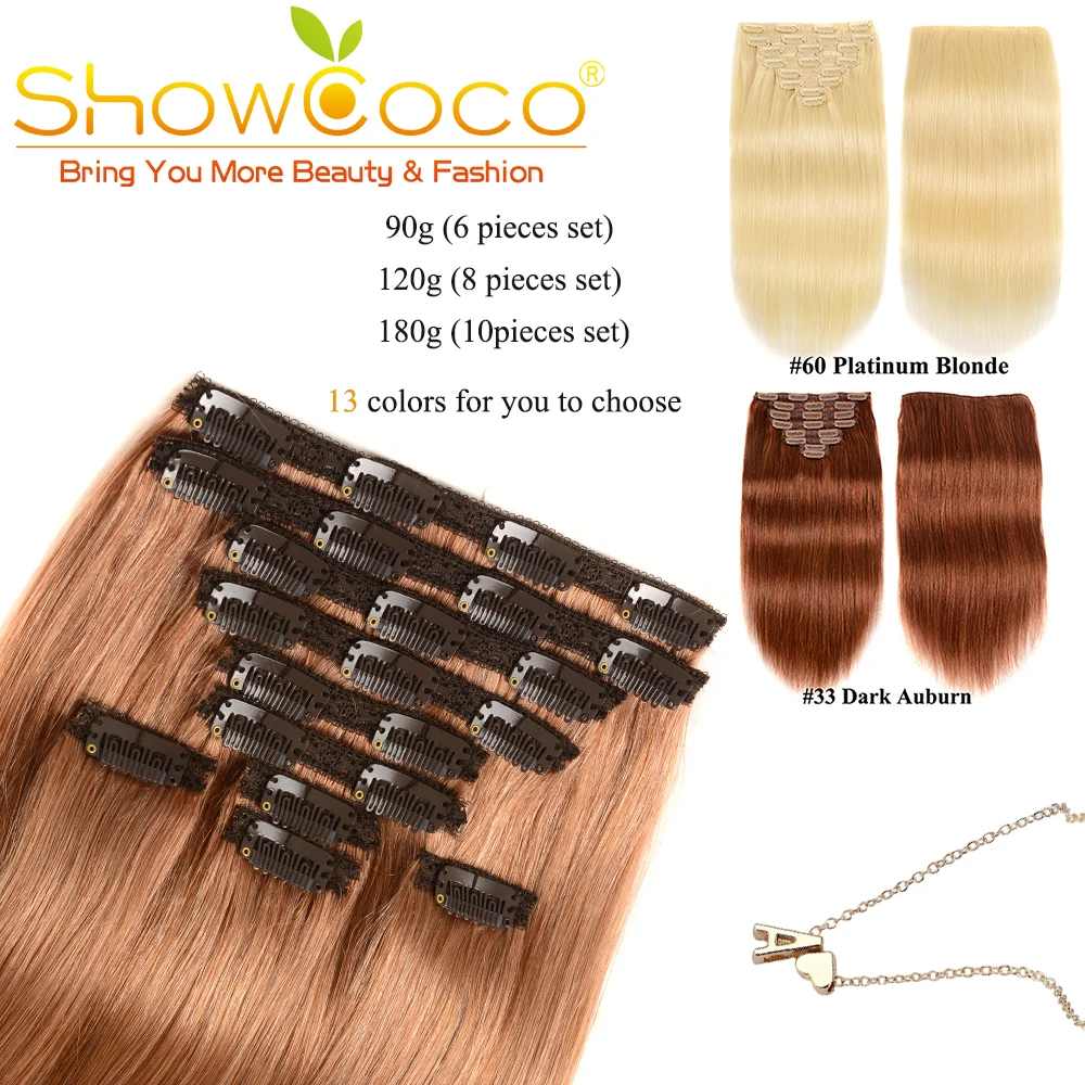 Showcoco приспособление для наращивания волос Remy Зажим для наращивания человеческих волос корейские заколки для волос шелковистые прямые зажимы для волос - изображение