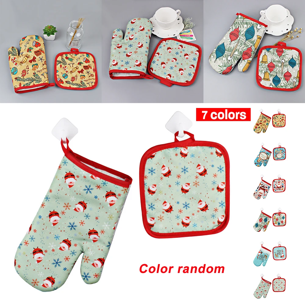 

2 шт./набор Рождественские перчатки для выпечки термостойкие рукавицы для кухни кухонные рукавицы для микроволновой печи Рождественский Де...