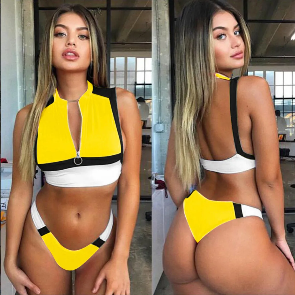 2020 купальный костюм из двух частей женский купальник на молнии монокини