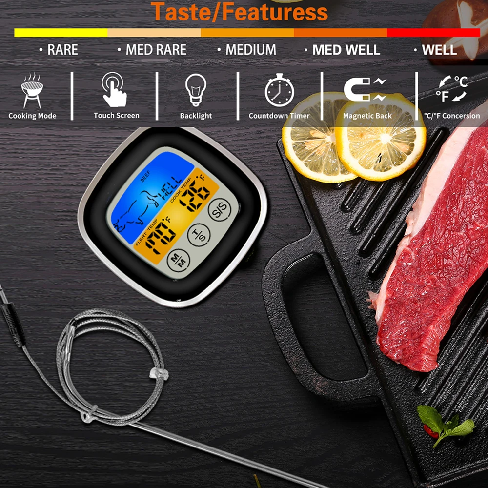 Мгновенное считывание Мяса термометр 42 дюйма зонд Цифровой таймер гриль духовка