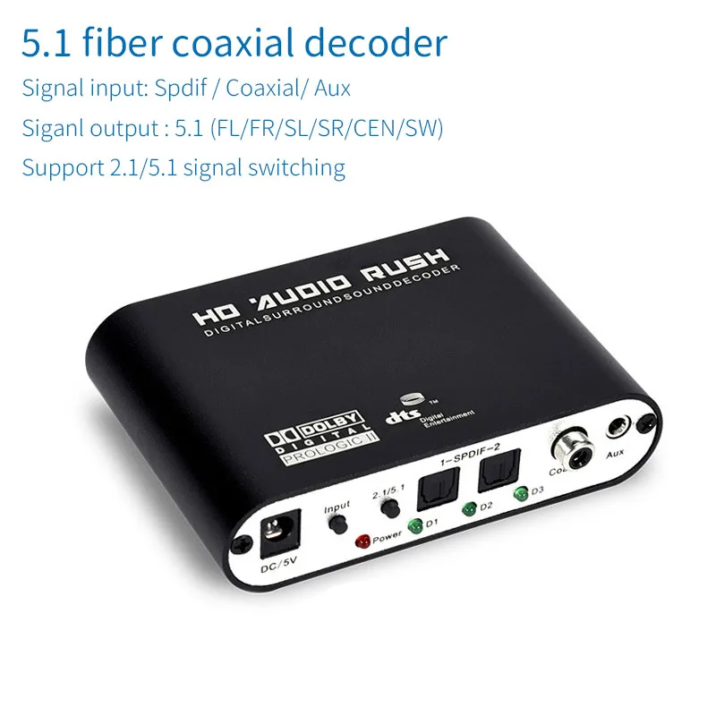 Цифровой оптический коаксиальный аудио декодер UNISIAN 5 1/2 1 24BIT192KHz SPDIF DTS Dolby AC-3 DAC для