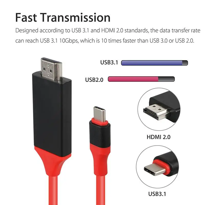 Кабель-адаптер USB 3 1 к HDMI 4K 2 м type C кабель для MacBook samsung Galaxy S9/S8/Note 9 huawei P30 |