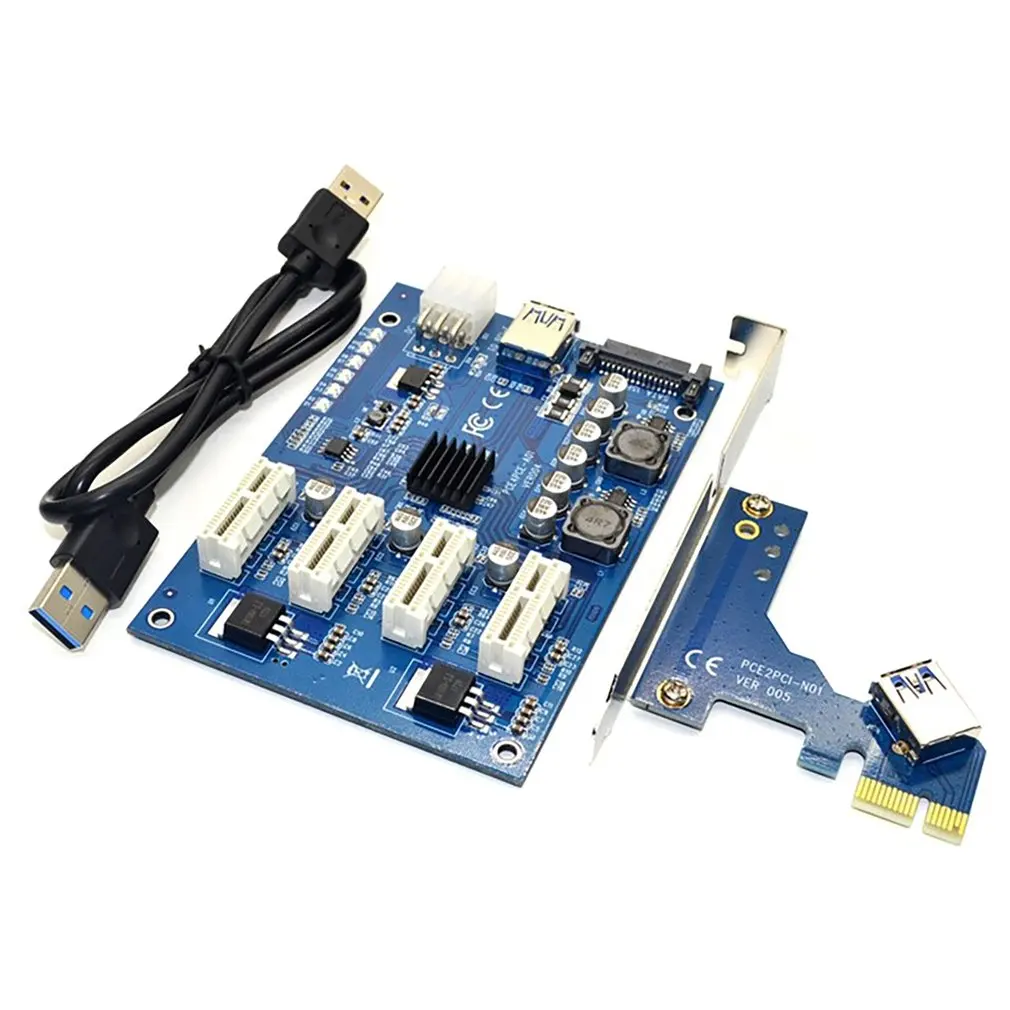 

1 Set PCI-E X1 to 4 PIC Express x16 Expansion Kit 1 to 4 Port PCI Express Switch Multiplier PIC HUB 6 Pin Sata USB Riser Card