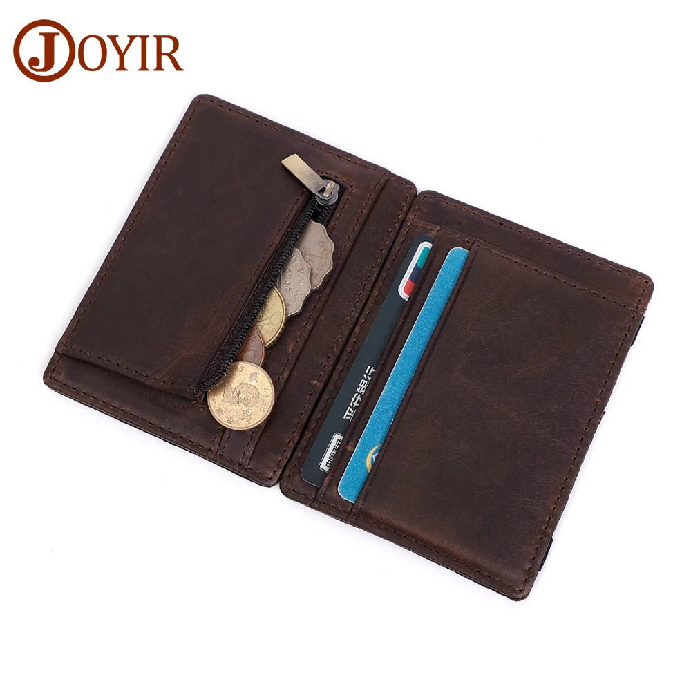 JOYIR Genuine Leather Men Magic Wallet Card Holder with Coin Pocket Business Thin Minimalist Money Bag Cash Clip RFID Man Purse