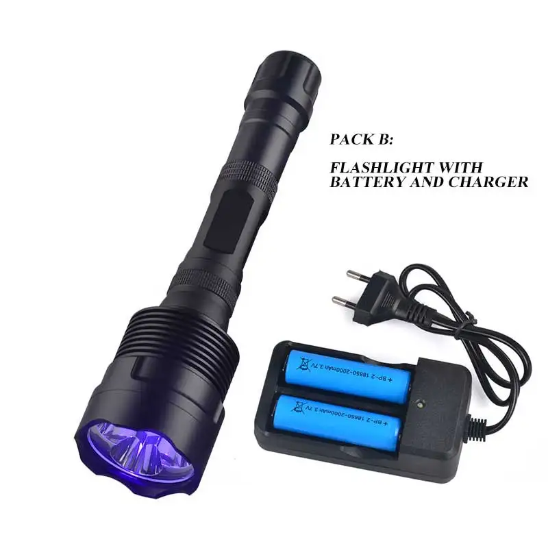 TMWT 395nm 365NM черный светильник фонарь 3LED самый мощный УФ ультрафиолетовый вспышка светильник фонарь с батареей 18650 - Испускаемый цвет: Pack B