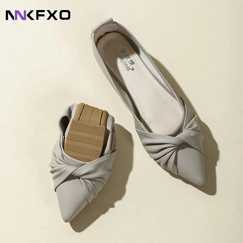 

2022 spring New Bow Pointed Toe Flat Shoes Women Casual Shoes Leather Bowknot Solid Color Plus big Size 35-43 vc3122