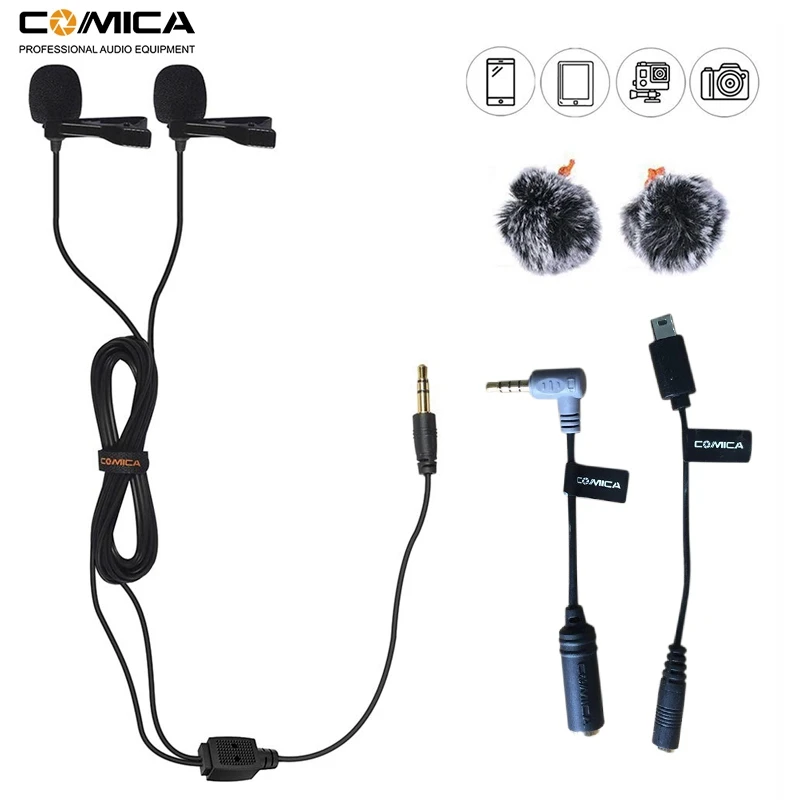 Comica CVM-D02B петличный микрофон с двумя головками для Canon Nikon sony A7 A6300 камера/для Iphone 6 6plus смартфон/для G