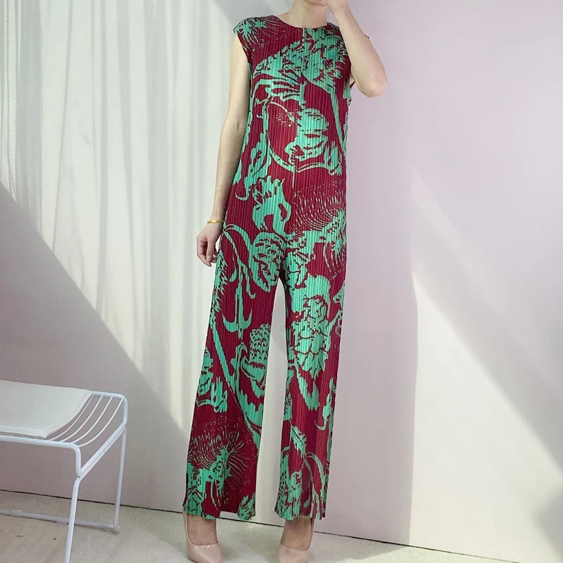 2021 New jumpsuit women Miyak Pleated sleeveless  Print Slim Large Size High Street Fashion  jumpsuits for women