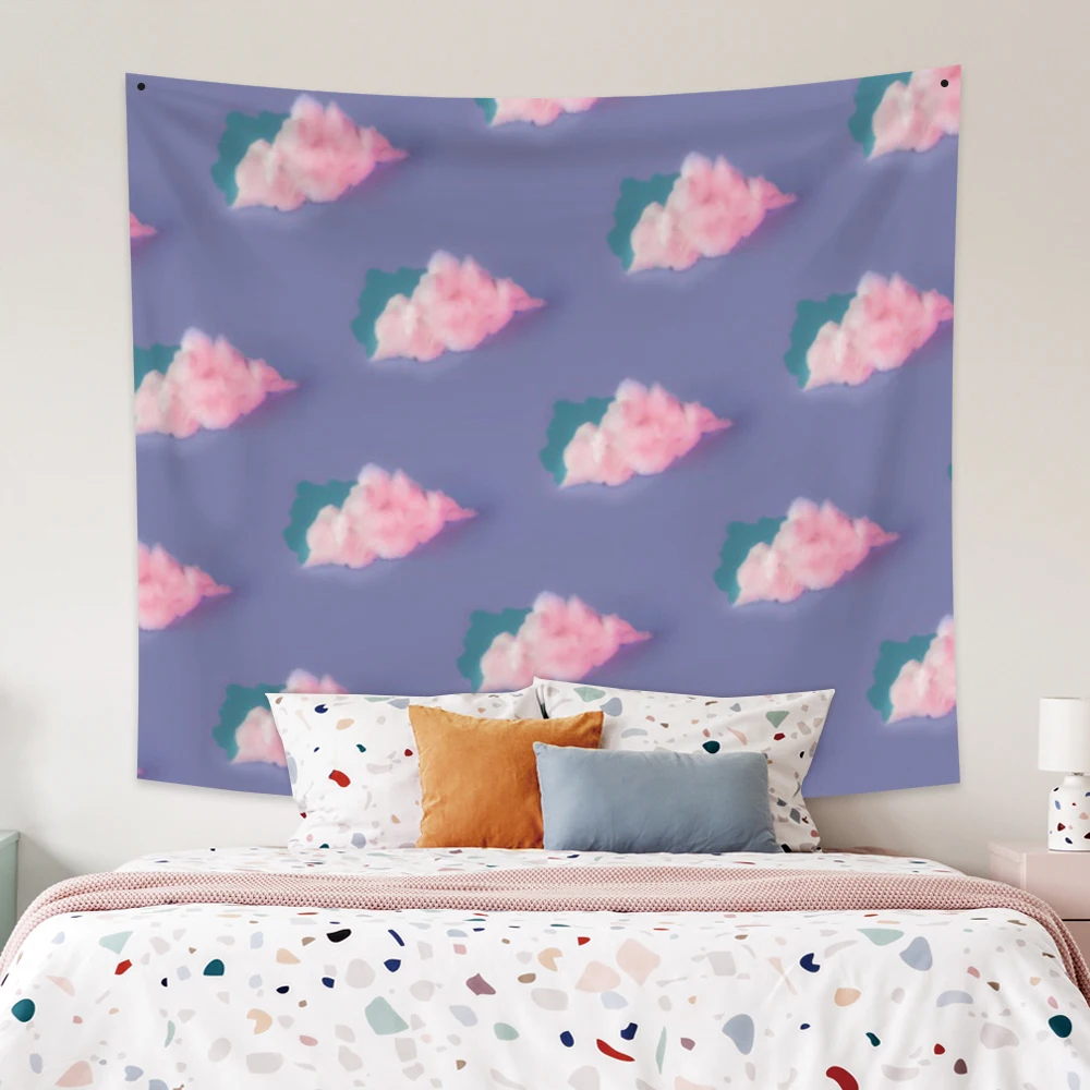 

Cassisy Fashion Tapestry Purple Background Cute Pink Clouds Printing Wall Hangings Home Living Room Bedside Decoration Polyester