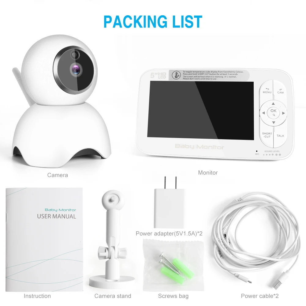 Беспроводная Радионяня 2 4G 720P PTZ HD 5 дюймовый ЖК экран двухстороннее аудио