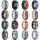 Модные мужские черные кольца 8 мм из нержавеющей стали Гавайская КоА дерево и Радуга Морская раковина инкрустация опалом мужское обручальное кольцо