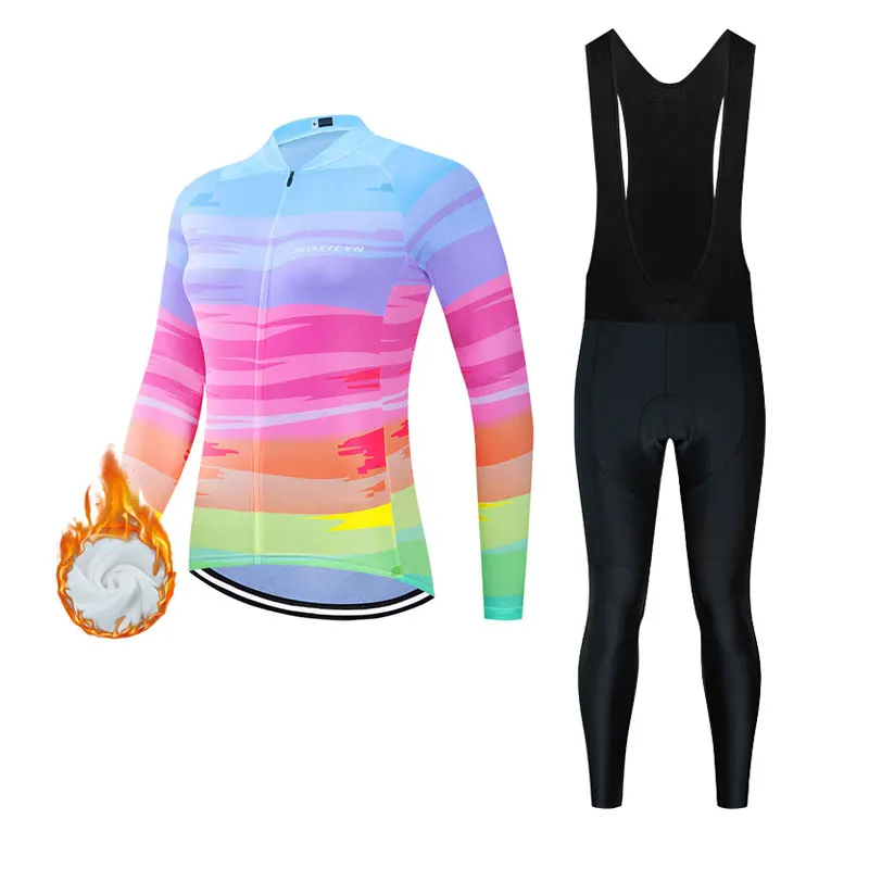 Moxilyn Men Cycling Clothing Set Winter Long Sleeve Jacket Bike Jersey Kit Plus Velvet Riding Clothes Pants with 9D Pad CT008 | Спорт и