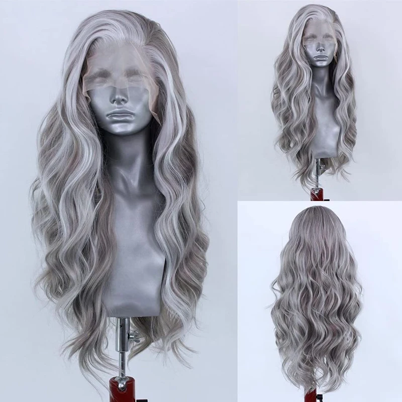 Парик AIMEYA серебристо-серый с волнистыми волосами парик из синтетических волос