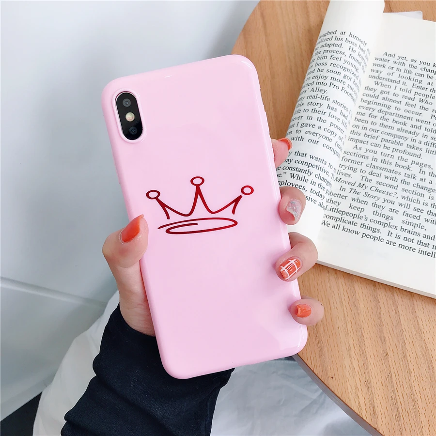 1 Роскошный чехол для пары для iPhone 6, 6s, 7, 8 Plus, глянцевая корона, король, королева, буквы, мягкий ТПУ чехол для iPhone X, XS, чехол для MAX XR Capa - Цвет: 1