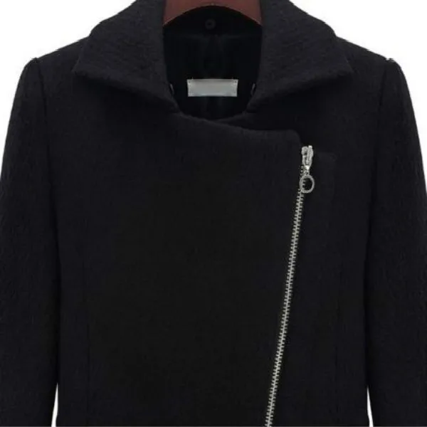 Женское зимнее теплое шерстяное пальто с меховым воротником куртка на молнии