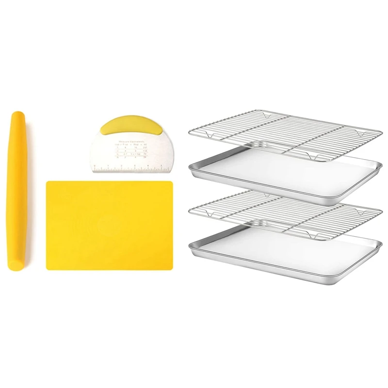 

Baking Sheet With Rack Set With 3Pcs Rolling Pin Dough Mat Thickness Rings Pizza Pastry Pie Baking Kitchen Tool Kit