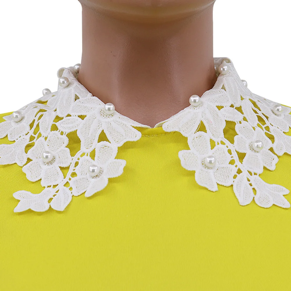 

Casual Women Knitted Shirts Lace Collar Pearl Summer Women's Short Sleeve T-shirt Fashion Female Slim Stitching Short Tops