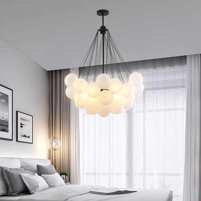 

Modern Creative American Chandelier Nordic Designer Living Room LED Hanging Light Glass Ball Restaurant Iron Bubble Pendant Lamp