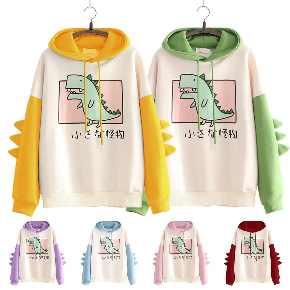 

Women Hoodie Ribbed Cuff Hoodie Loose-fitting Color Block Hoodie