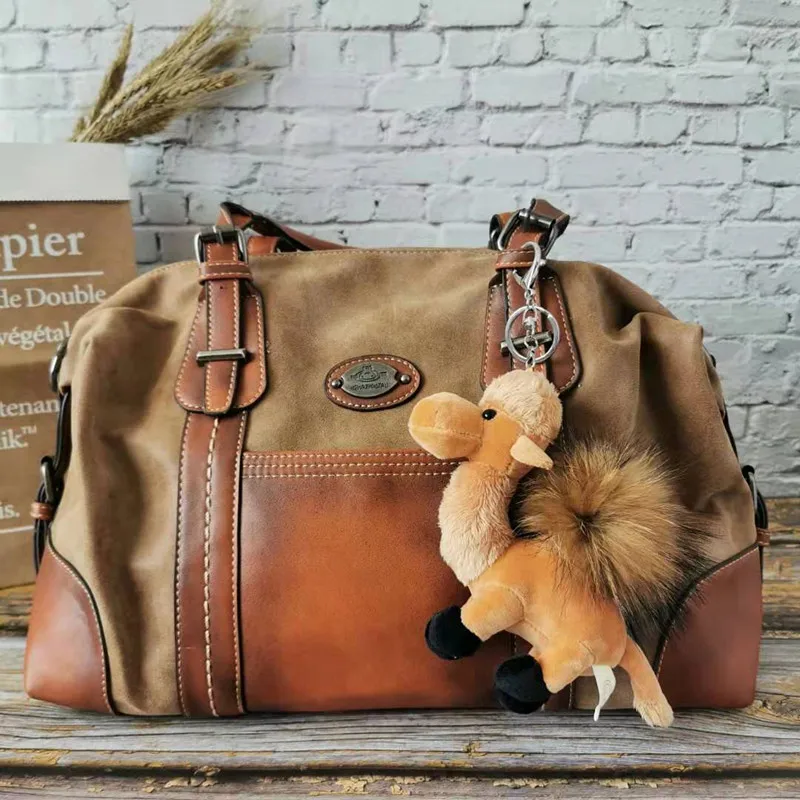 Camel And Brown Женская сумка из натуральной кожи, вместительная сумка с кисточкой, многофункциональная дорожная сумка для дам, мотоциклетные сумки на плечо RU - Цвет: Camel And Brown