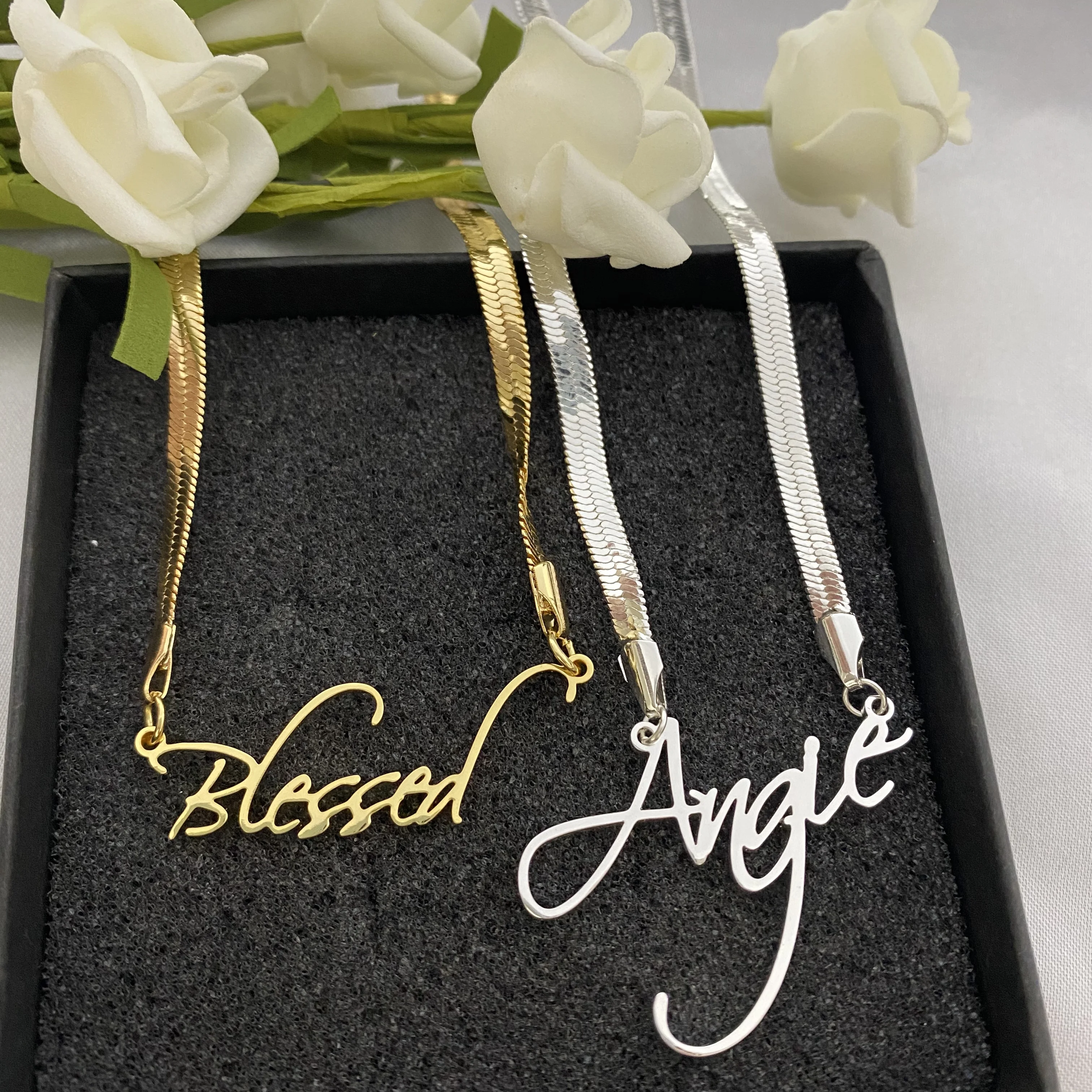 Цепочка-змейка на заказ ожерелье с именем индивидуальная именная табличка