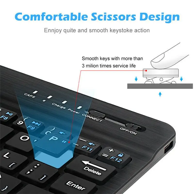 

10inch Portable Mini Wireless Keyboard Bluetooth Keyboard w/Seven Colors Change Rechargeable keyboard For IOS Android Windows