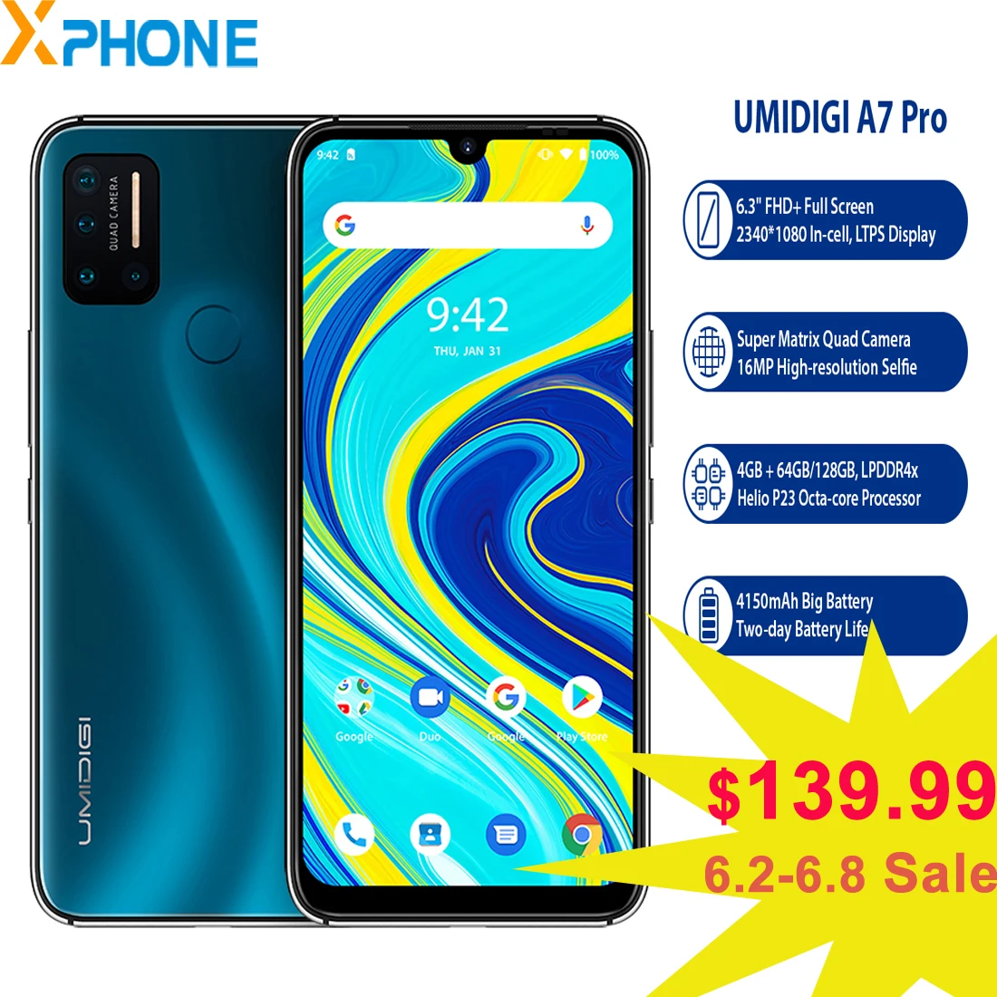 UMIDIGI A7 Pro смартфон с 5 7 дюймовым дисплеем восьмиядерным процессором Helio P23 ОЗУ 4 Гб