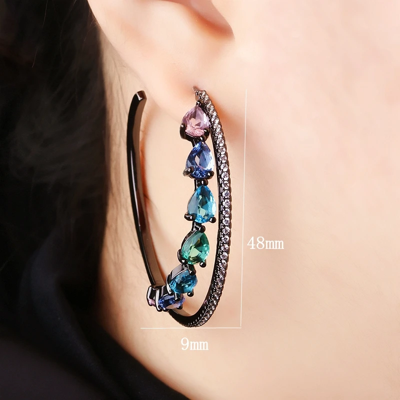 

Luxury Multicolor Big Hoop Earrings for women Water Drop colorful crystal Glass Round Earring Zirconia stone New Fashion Jewelry