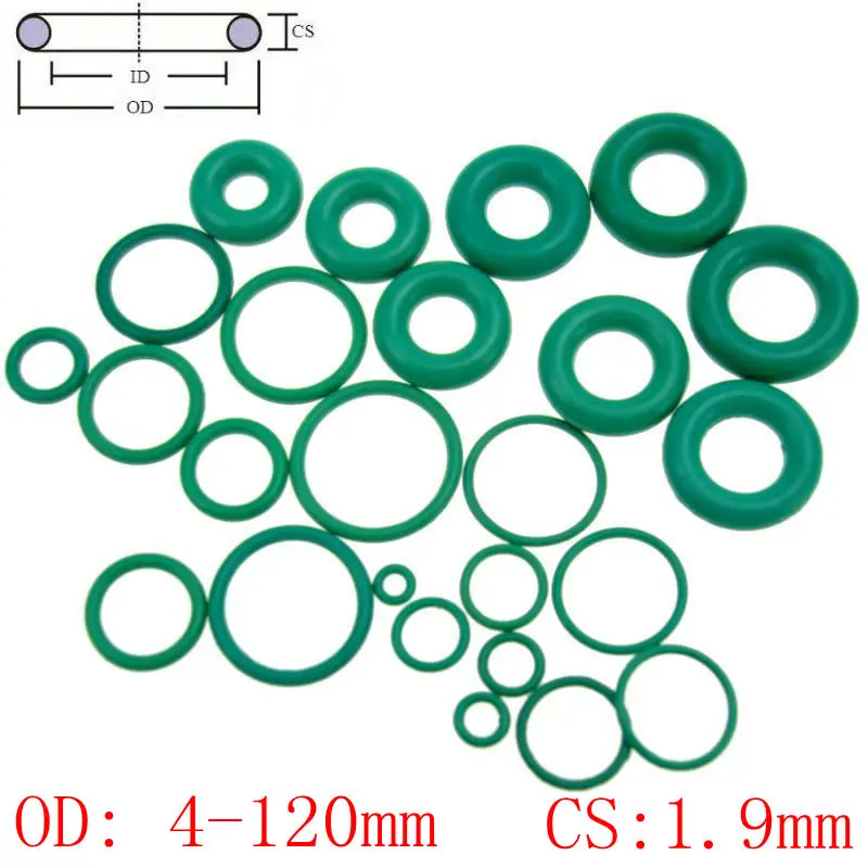 

Green FKM Fluorine Rubber O Ring O-Ring Oil Sealing Gasket CS 1.9mm OD 4-120mm