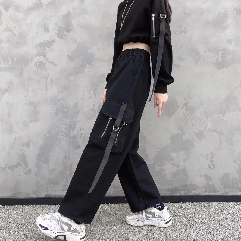 Женские шаровары с боковыми карманами YBYR повседневные Черные Эластичные