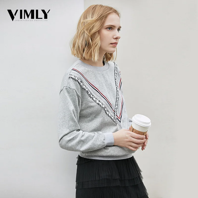 Vimly Женская Осенняя Повседневная серая толстовка с круглым вырезом и длинным рукавом пуловер толстовки женская уличная одежда