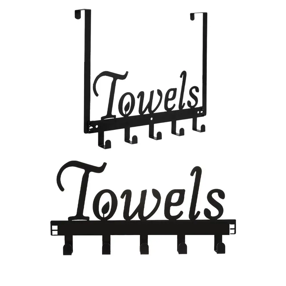 

Настенный держатель для полотенец, 5 крючков, черные крючки на дверь, нержавеющий водонепроницаемый органайзер для банных полотенец, органа...