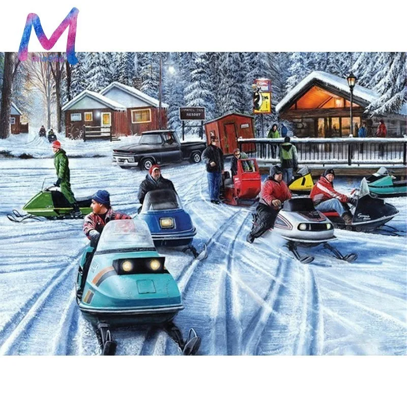 

Diamond Embroidery Sale 5D DIY Diamond Painting Full Square Drill Snowmobiles Picture Of Rhinestone Winter Decor Home