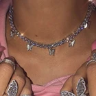 Ожерелье-бабочка для женщин, блестящая Цепочка с кристаллами, ожерелье, чокер, модное украшение для стразы, подарок на вечеринку