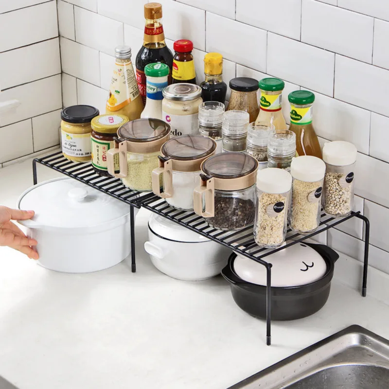 

Iron Wire Kitchen Storage Rack Cosmetic Makeup Basket Metal Spice Seasoning Holder Bathroom Shelf Desktop Hollow Dish Organizer